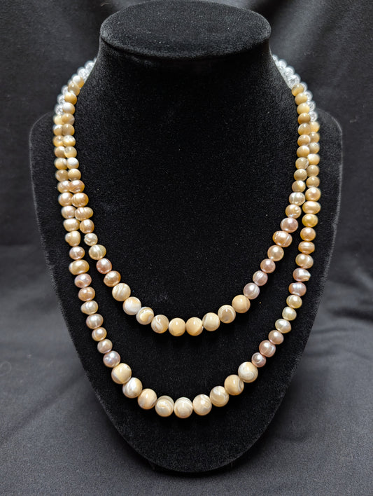 Cultured Fresh Water Pearls and Mother of Pearl Double Strand Necklace