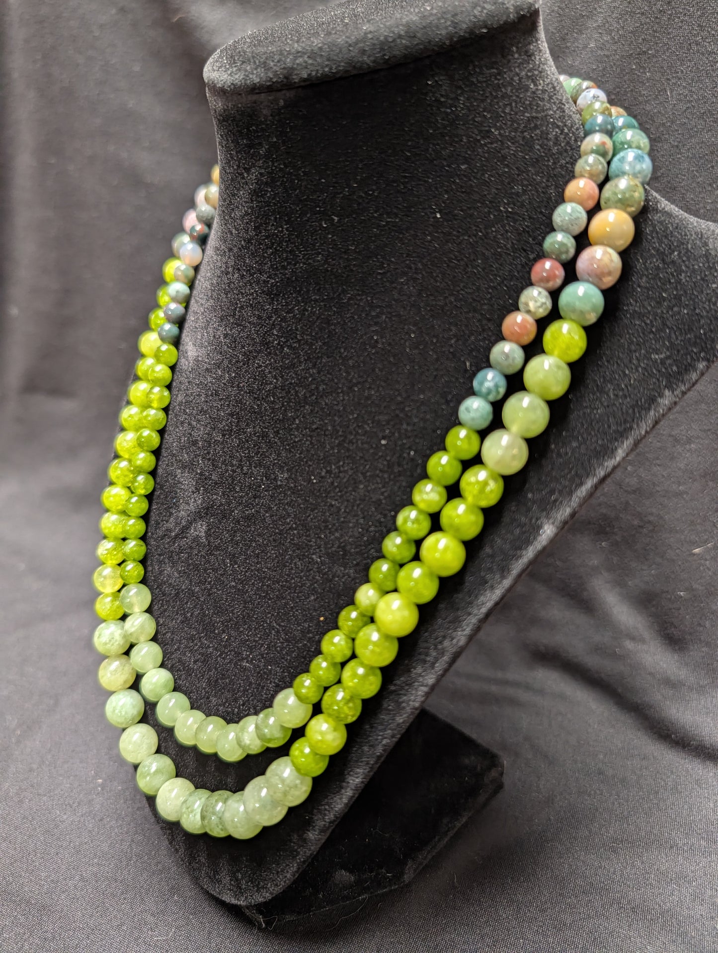 Peridot Jade and Indian Agate Double-Strand Necklace