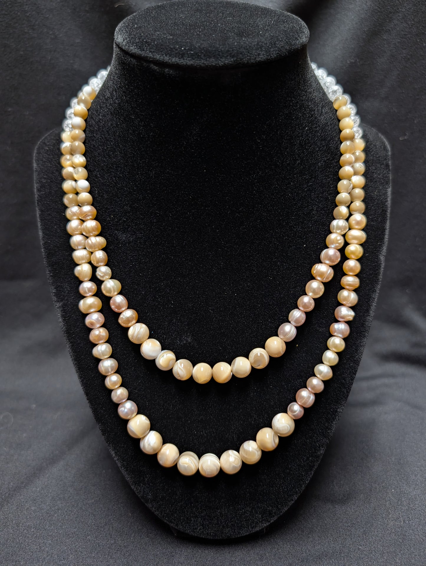 Cultured Fresh Water Pearls and Mother of Pearl Double Strand Necklace
