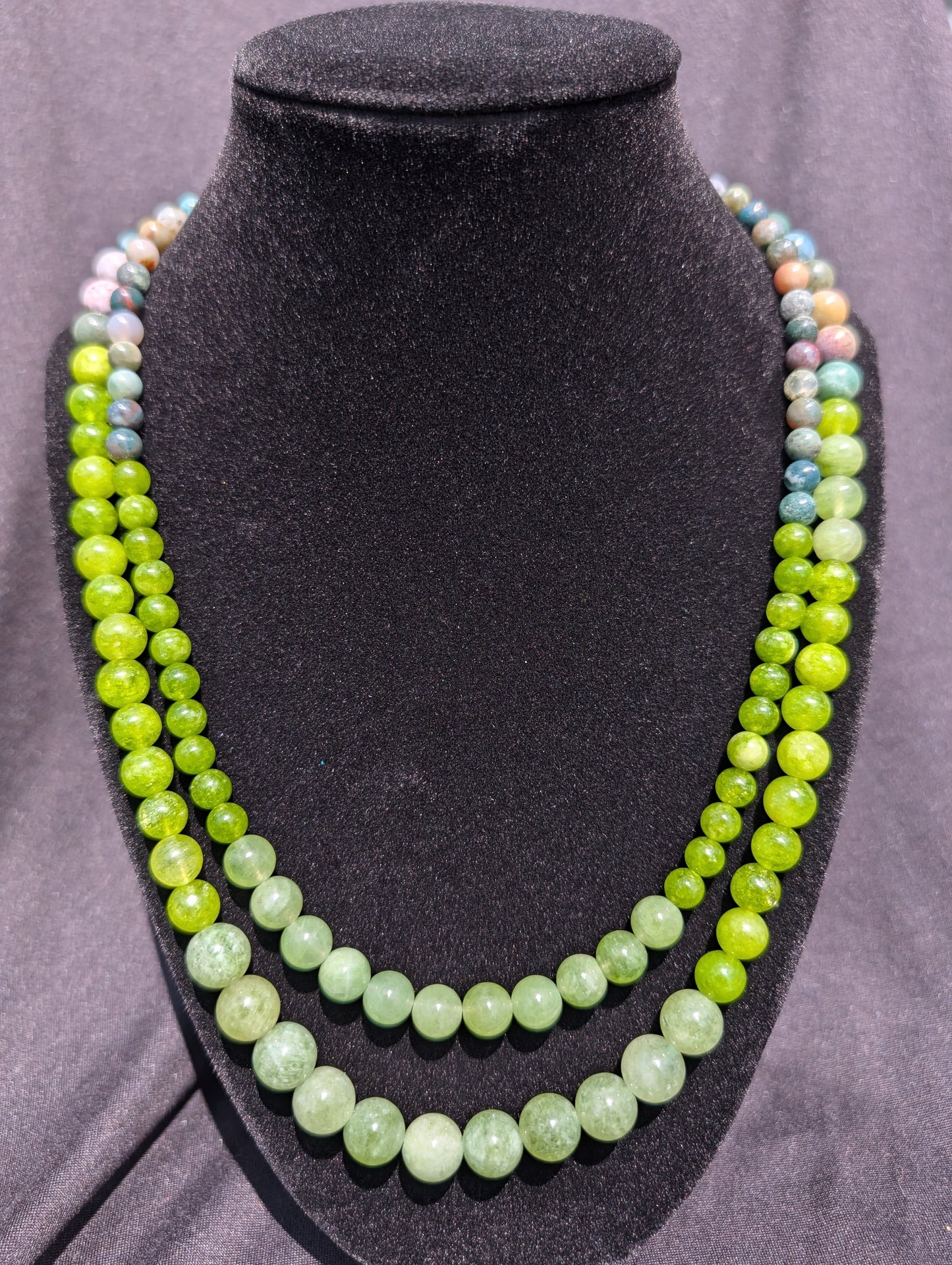 Peridot Jade and Indian Agate Double-Strand Necklace