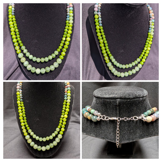 Peridot Jade and Indian Agate Double-Strand Necklace