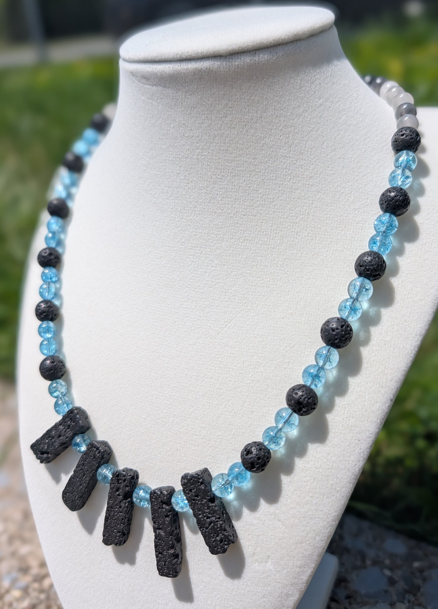 Blue Topaz and Lava Rock Statement Necklace