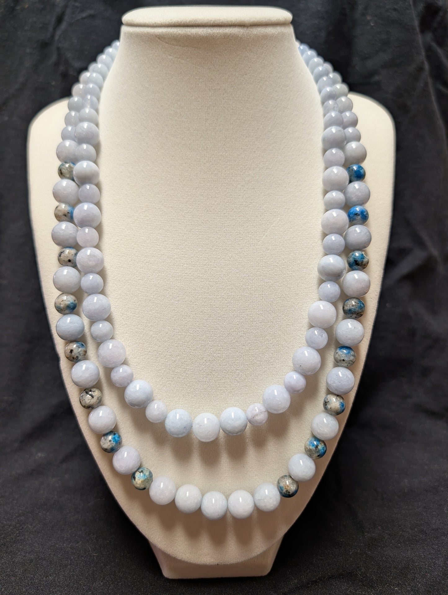 Natural Aquamarine and Rare K2 Granite Double Strand Necklace