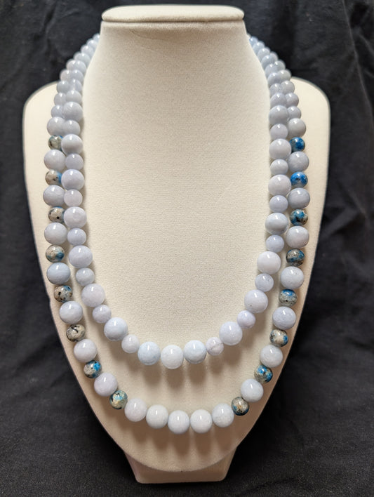 Natural Aquamarine and Rare K2 Granite Double Strand Necklace