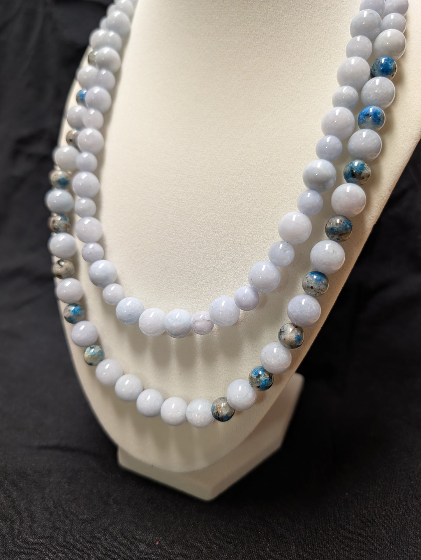 Natural Aquamarine and Rare K2 Granite Double Strand Necklace
