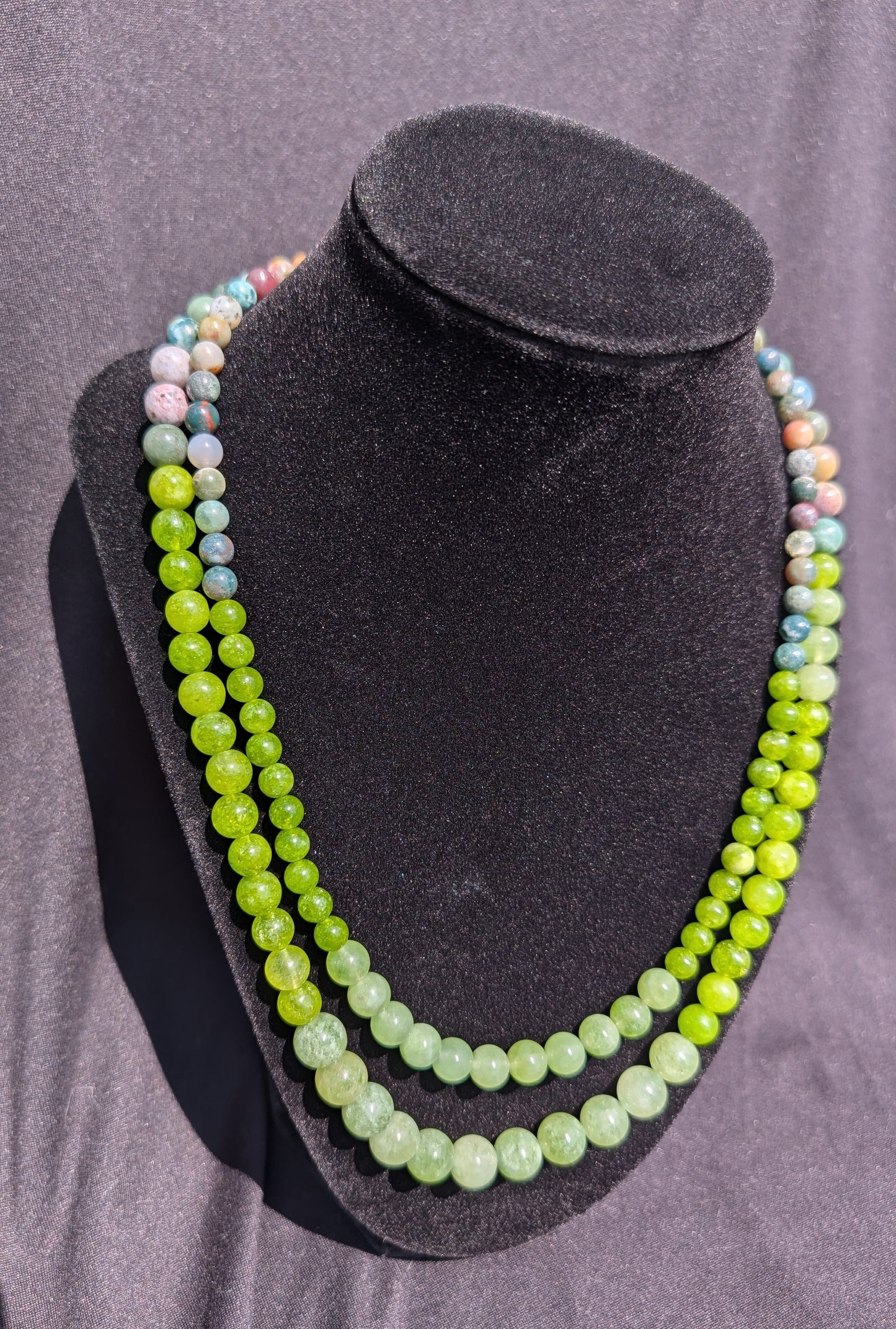 Peridot Jade and Indian Agate Double-Strand Necklace