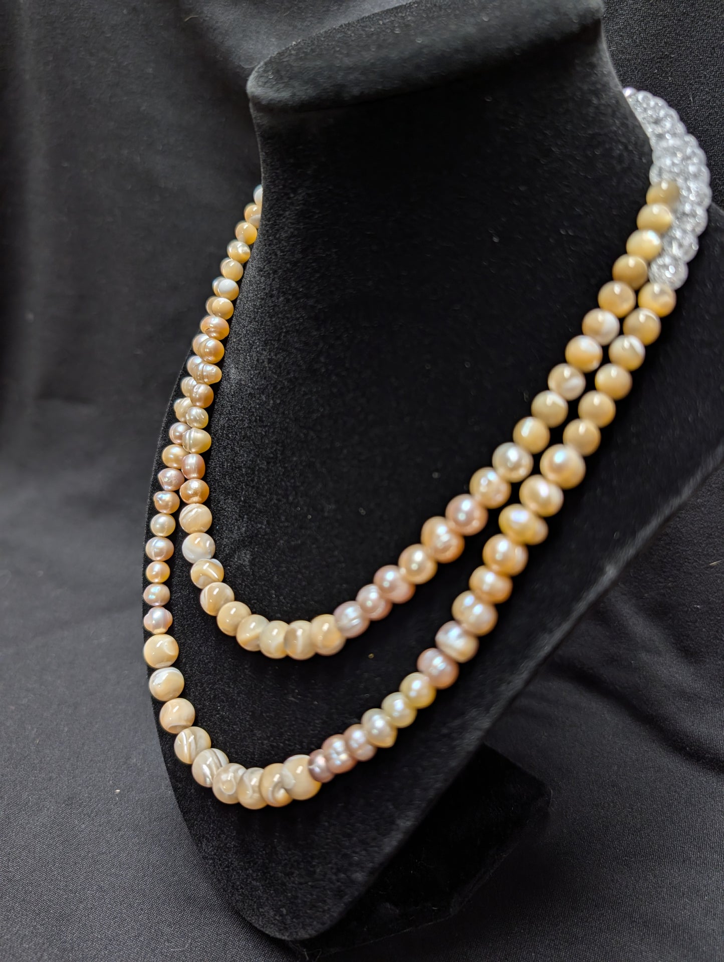 Cultured Fresh Water Pearls and Mother of Pearl Double Strand Necklace