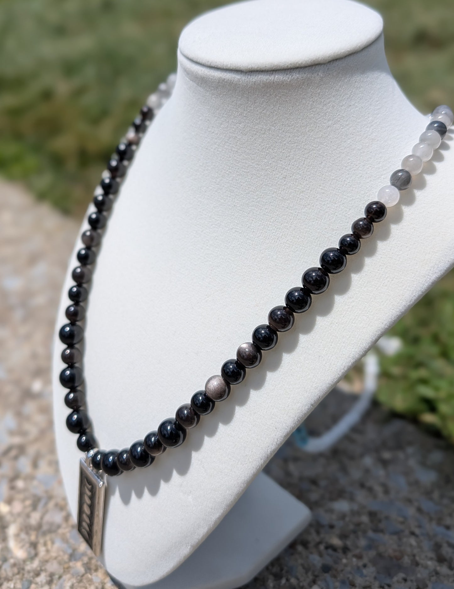Lunar Cycle Reversible Necklace with Silver Obsidian