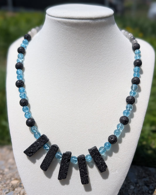 Blue Topaz and Lava Rock Statement Necklace