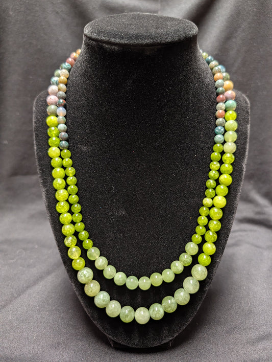 Peridot Jade and Indian Agate Double-Strand Necklace